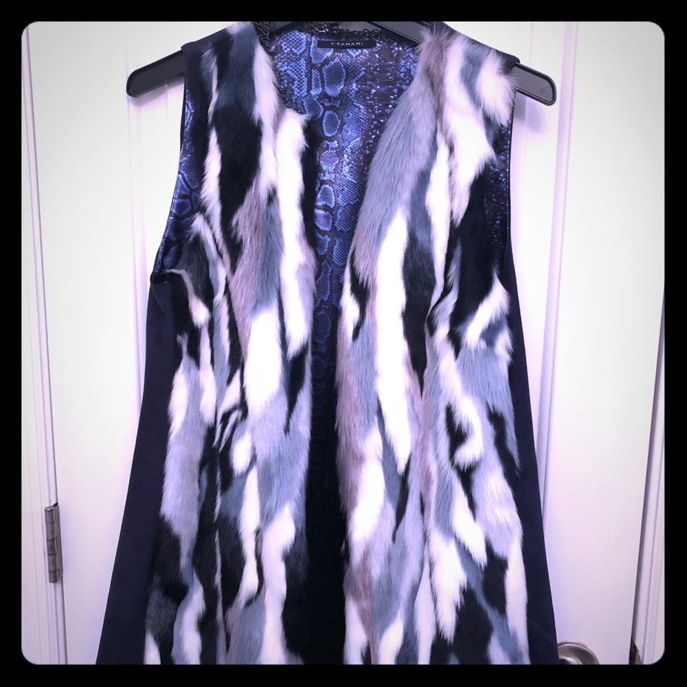 Tahari Faux Fur Vest with chain link detail